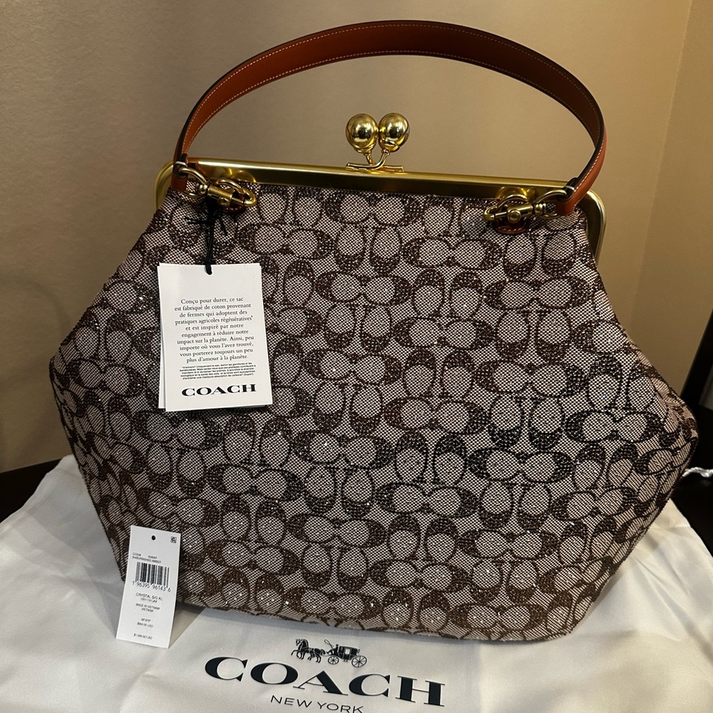 Coach Large Kisslock Frame Bag Crystal Signature Jacquard